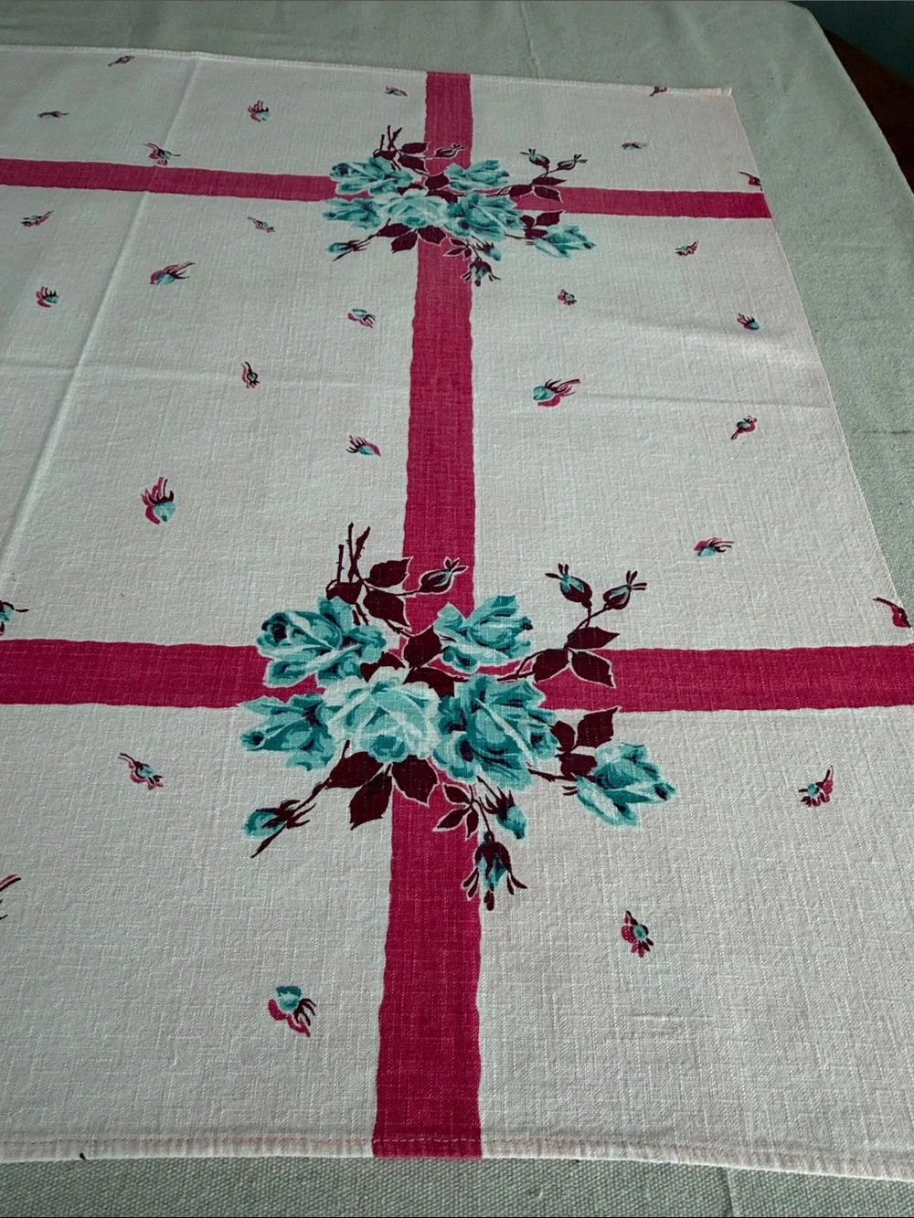 Vintage MCM Floral Small Tablecloth
